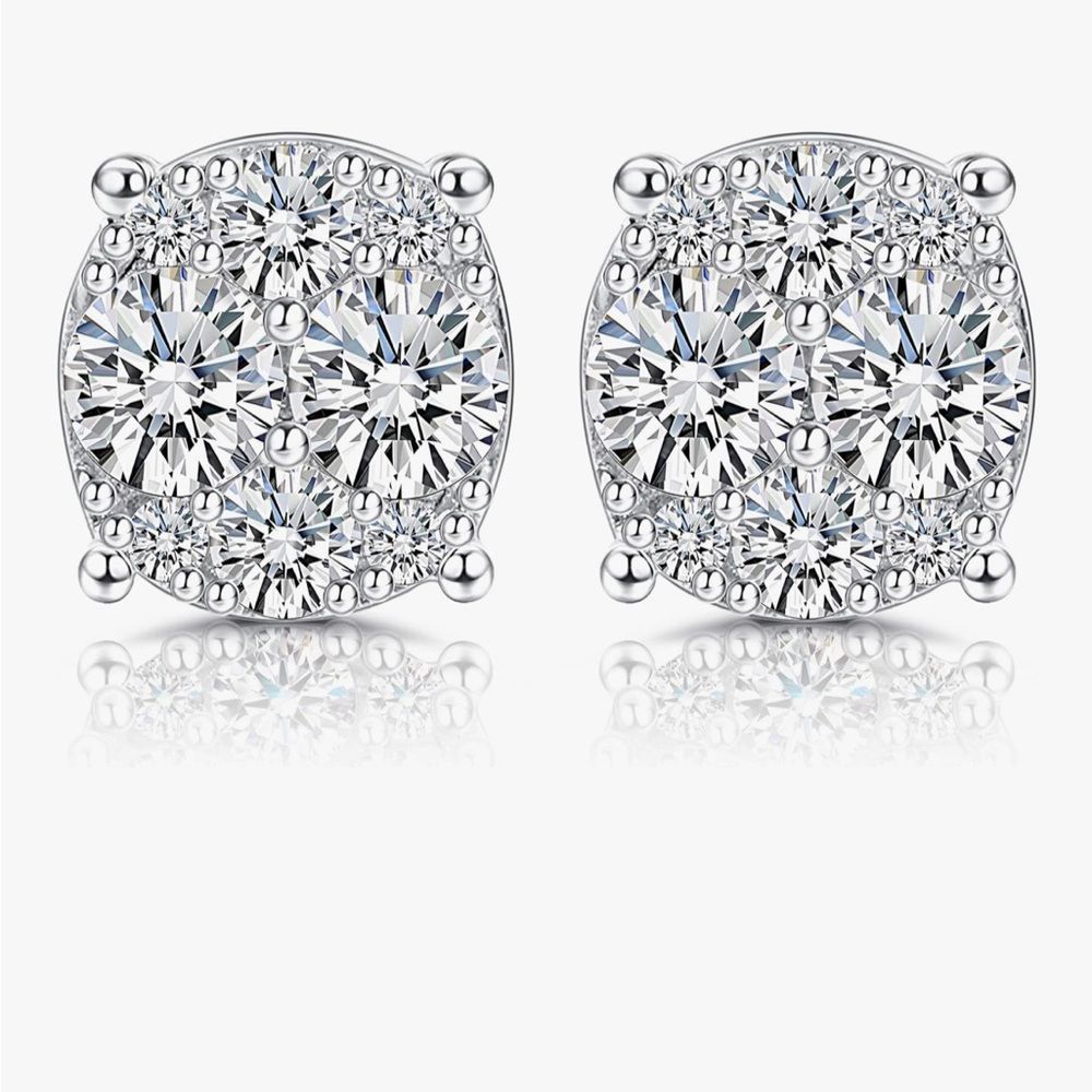 Moissanite Cluster Stud Earrings 18k White Gold Plated 925 Silver Elegant .5 Crt